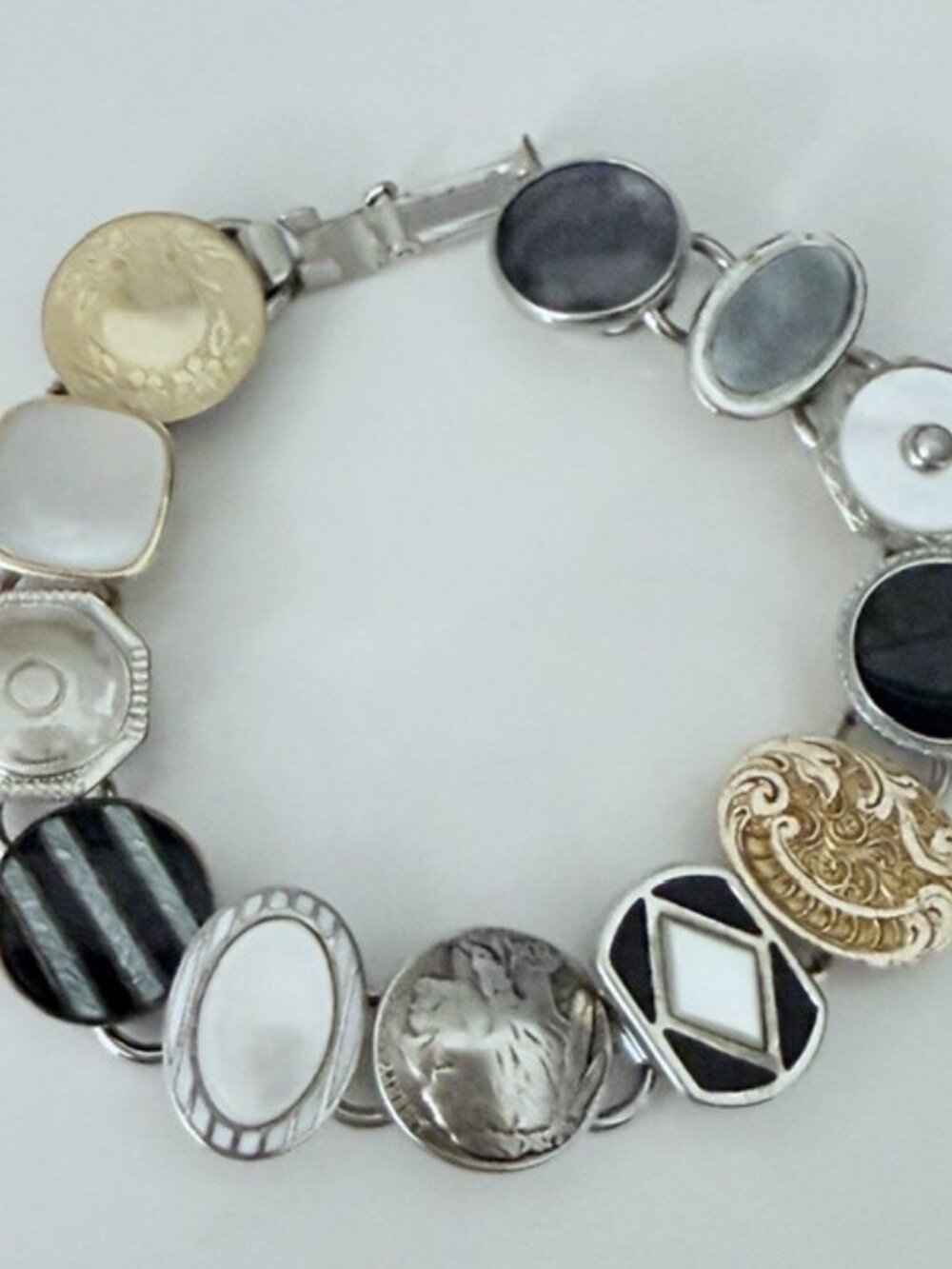 One-of-a-Kind Cufflink Bracelet – Mixed Metals & Stones Vintage/Antique